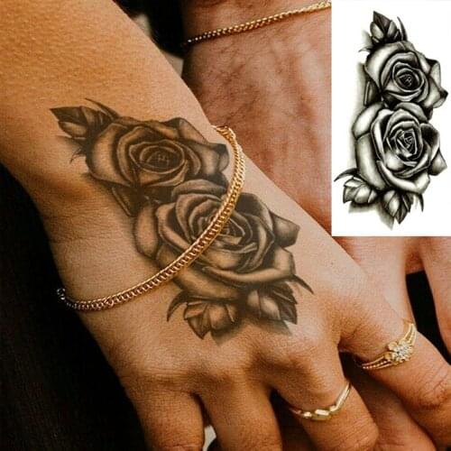 Temporary Tattoo Black Double Rose Maple Leaf Wolf Flower Arm Body Art Sticker Waterproof Female Men Couple Tattoo Sticker