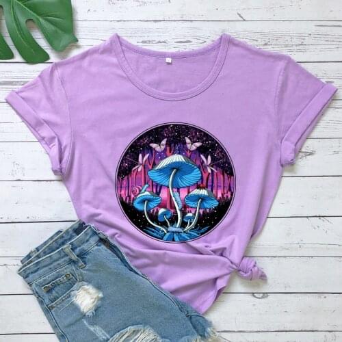 Forest Magic Mushrooms Colored T-shirt Aesthetic Botanical Fungi Hippie Tshirt Retro Women Nature Walk Tee Shirt Top