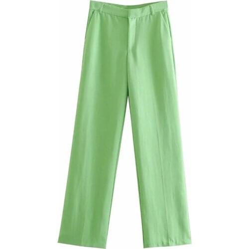 Aonibeier Fruit Green Summer Autumn Women Casual Career Pants Office Lady Suit Pant Female High Waist Full Length Straight Pants