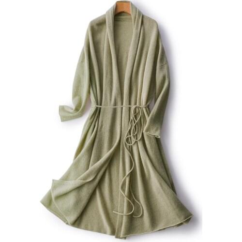 2020 New Knitted Sweater Lace Up Long Cashmere Long Cardigan Women V-Neck High Street Computer Knitted Winter Warm Top