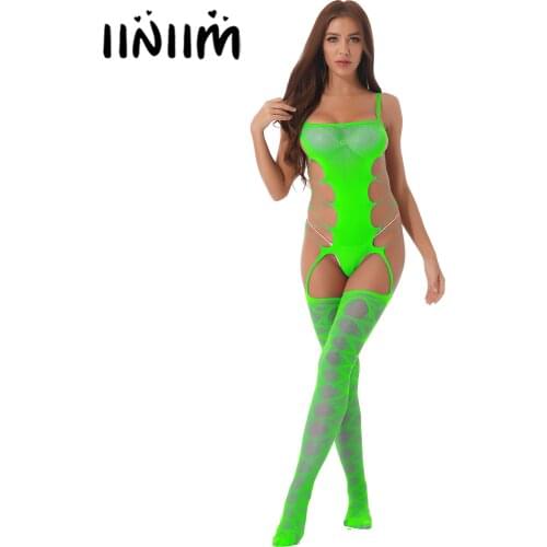 Womens Hollow Out Mesh Lingerie Bodysuit Nightwear Spaghetti Strap Cutout See Through Erotic Hot Sexy Body Stocking Sleepwear
