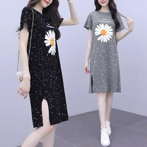 Womens 100% Cotton Summer Medium-Length Slim-Fit over-the-Knee Dress Woman Dress Vestido De Mujer Femme Robe