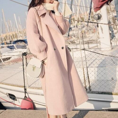 Winter Womens Wool Blends New Long Lantern Sleeve Woolen Coat 2018 Women Long Thicken Coat Long Loose Woolen coat Outerwear