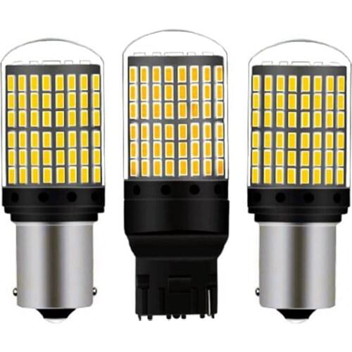 1PCS T20 7440 W21W 1156 BA15S P21W BAU15S PY21W LED Bulbs 3014 144smd CanBus No Error Reserve Lamps No Flash Turn Signal Lights