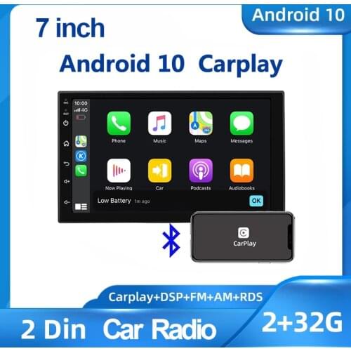 2 Din Apple Carplay Car Radio Bluetooth Android 10.1 Universal Auto Stereo Receiver 7" Touch Screen MP5 Player GPS Mirror Link