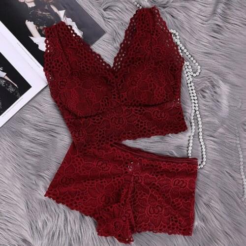 Fashion Sexy 2 piece Woman Lace Sexy Lingerie Underwear Women Solid Strap Three-Point Wrapped Nightwear Bras