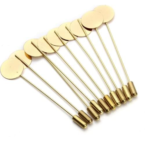 20pcs 7.3cm Gold/Rhodium Color Safety Pins Brooch Base with 15mm Flat Pad for Men Lapel Pin Brooch Flower DIY Jewelry Findings