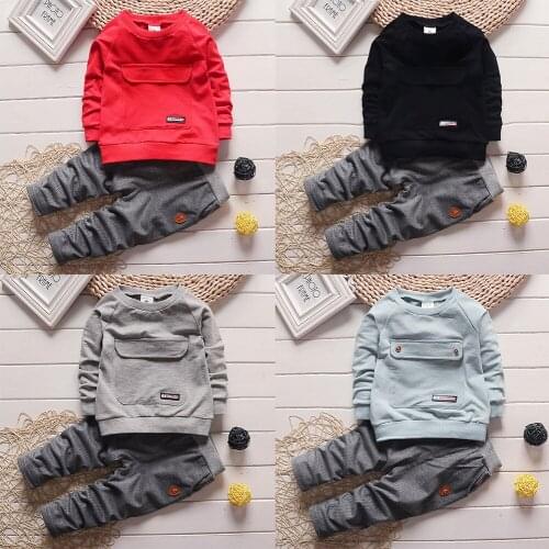 2020 New Spring Autumn Baby Boy clothes Leisure Street Fashion Big pocket top + Gray trousers 1-4 years old babe child clothing
