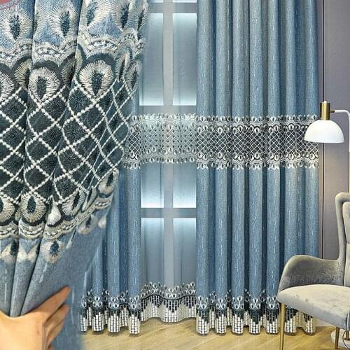 2021 European Style Simple and Atmospheric Blackout Embroidered Curtains for Living Room Bedroom Study Blackout Curtains Custom