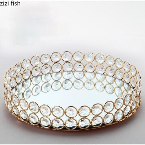 Acrylic Mirror Metal Storage Tray Round Shape Decorative Plate Decorative Bowl Display Stand Dessert Plate Cake Pan Tea Tray