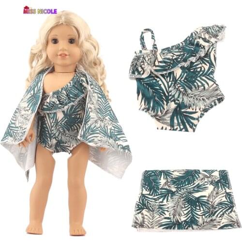 New fashion Doll Clothes Blue leaf Swimsuit And Blue Maple Cape For 18 inch American New Baby Born Fit(Only Sell Clothes)