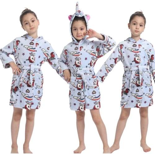 Baby Boys Girls Hooded Kigurumi Bathrobe Beach Towels Flannel Unicorn Bath Robe Animal Cartoon Unicorn Cosplay Costume Pyjamas
