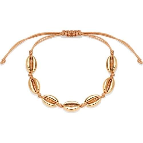 Boho Zinc Alloy Metal Cowrie Seashell Bracelet Women Girl Small Shells Handmade String Adjustable Beach Summer Jewelry Present