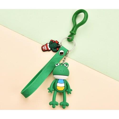 Cartoon Green Frog Key Chain Animal Shape Silicone Keychain for Women Bag Gift Jewelry Key Ring Holder EH018