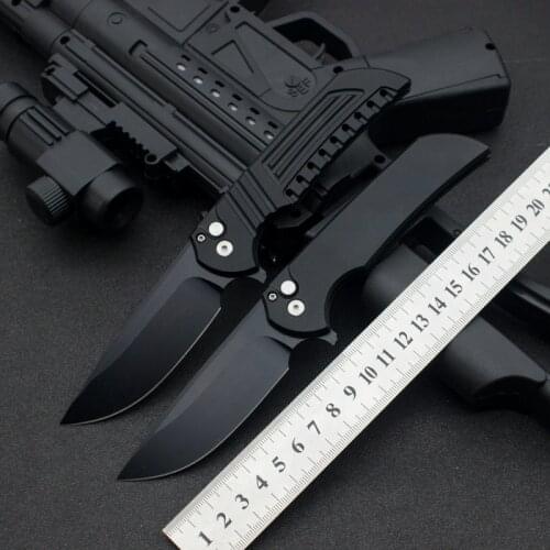 Fast Shipping Protech Knives Mordax Pocket Folding Knife D2 Blade 6061-T6 Black Button Handle Tactical Survival Knife