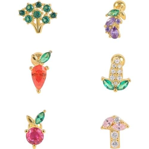 CANNER 925 Sterling Silver Cartilage Earrings INS Bling Colored Zircon Vegetable Carrot Corn Thread Ear Bone Piercing Ear rings