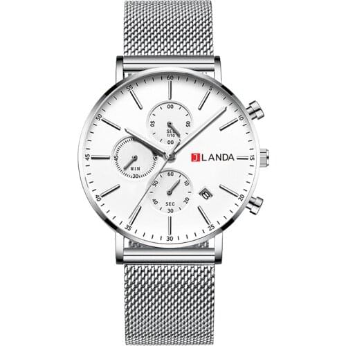 JLANDA Business Casual Chronograph Movement Mens Versatile Watches Sport Design Waterproof Fashion Quartz Stainless Wrist Watch