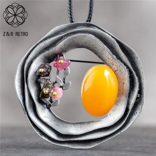 Long Necklace for Women Vintage Jewelry Color Stone Beads Flower Pendant Suspension Rope Chains Neck Choker Wholesale Jewellery