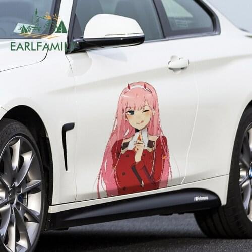 EARLFAMILY 43cm x 36.7cm For Zero Two Car Stickers Waterproof Decal Funny Campervan Anime Sticker Sunscreen Scratch-Proof