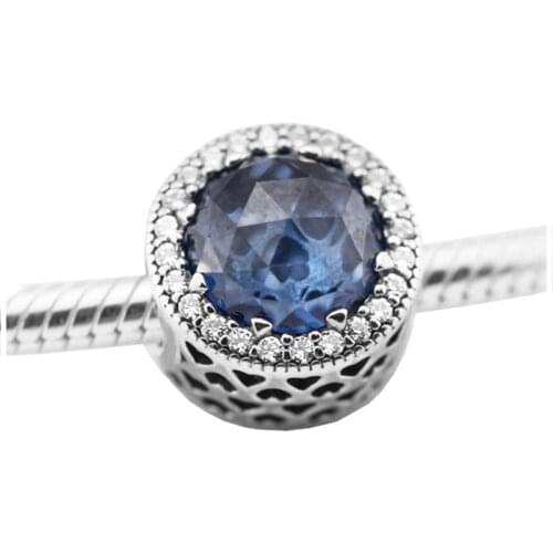 Genuine 925 Sterling Silver Sparkling Dark Blue Crystal Beads Charms Fit Original Bracelets DIY Jewelry Making