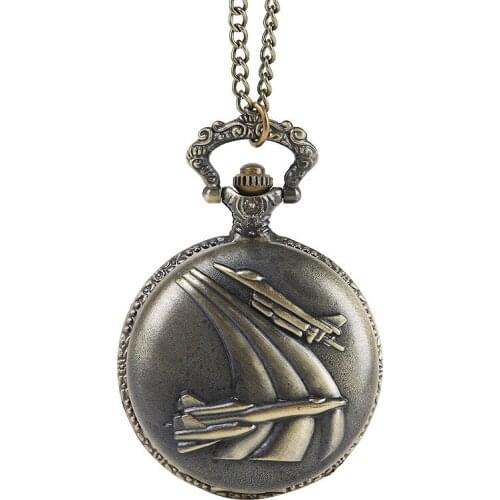 Military style classical pocket watch battle plane pocket watch large two plane takeoff embossed pocket watch