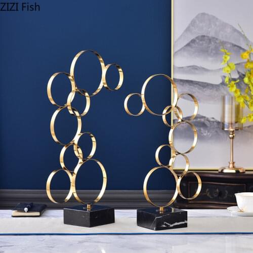 Creativity Marble Ornaments Decorative Metal Circle Crafts Modern Home Decor Artwork Statue Living Room Decoration Furnishings