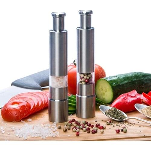 Manual Pepper Mills Salt Shakers Thumb Push One-handed Pepper Grinder Stainless Steel Spice Sauce Grinders Kitchen SNO88