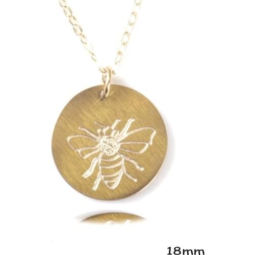 Fashion Disc Necklace Bee charms Stainless steel Gold Filled delicate Disk necklace Gift for Girls