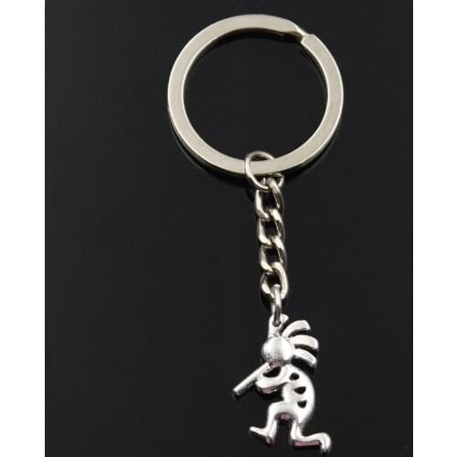 Fashion Keychain 25x17mm native kokopelli silver color pendants DIY Men Jewelry Car Key Chain Ring Holder Souvenir For Gift