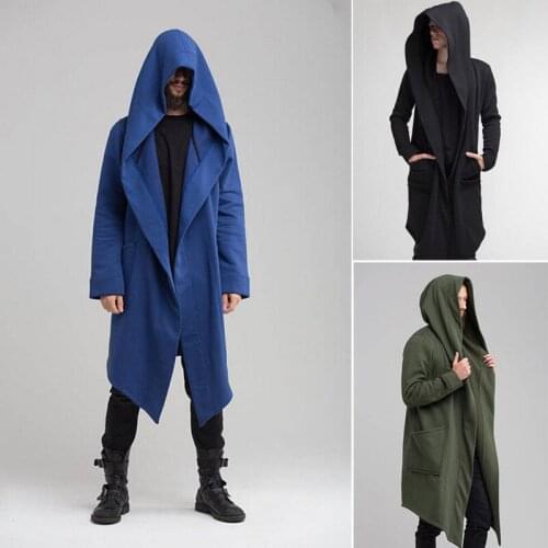 Men Winter Casual Hoodie Solid Color Cardigan Cloak Coat, Open Front Warm Long Outwear 2021 New Style High Quality