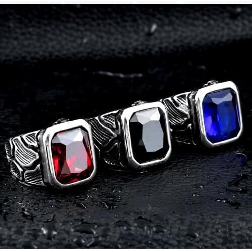 BEIER Vintage Cool Retro Stainless Steel Rings 316L Gothic Crackle Blue/Black Stone Jewerly For Man BR8-236
