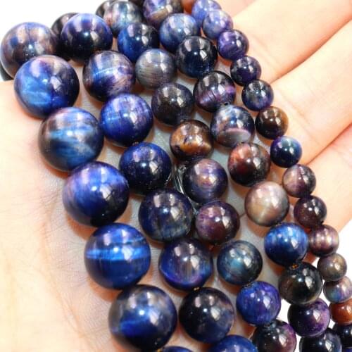Natural Purple Blue Bicolor Tiger Eye Stone Round Spacer Beads For Jewelry Making DIY Bracelets Necklace Accessories 6 8 10 12mm