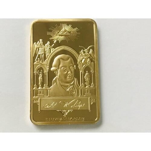 5 Pcs Non Magnetic 1 OZ Coin 1776 Masonic Novus Ordo Seclorum Freemasonry Illuminati Symbol 50 X 8 Mm Gold Plated Bullion Bar