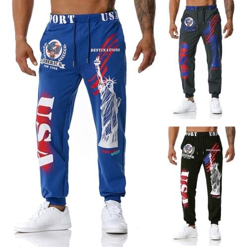 New Mens USA Printed Jogging Pants Outdoor Sports Fitness Pants Football Training Trousers