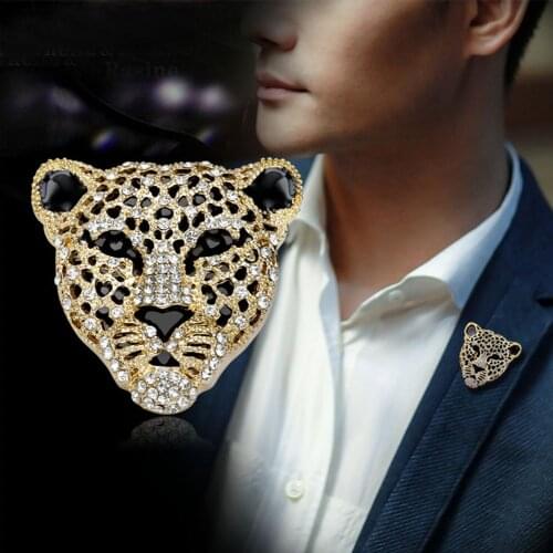 New Design Charm Rhinestone Leopard Brooch Retro Hollow Head Brooches For Man Fashion Jewelry Luxurious Ornaments