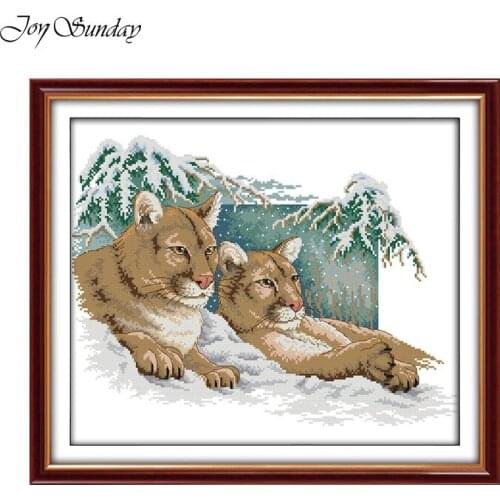 New Cross Stitch Embroidery Kits 11CT 14CT Pumas Animals Cotton Thread Painting DIY Printed Needlework Sets DMC Wall Home Decor