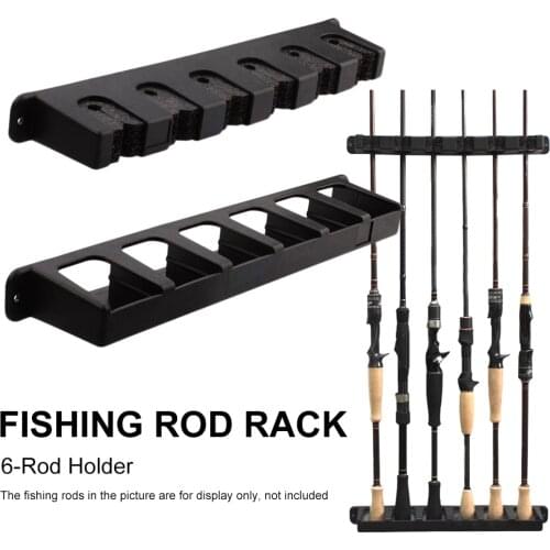 Fishing Vertical 6-Rod Holder Rack Fishing Pole Holder Rod Stand Wall Mount Modular for Garage Black Six-Hole Fishing Holder kay