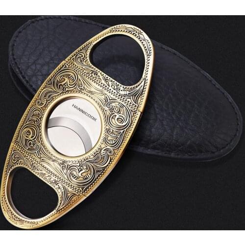 Size Stainless Steel Antique Bronze Engraved Cigar Cutter Double Cut