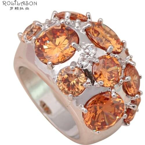 Luxury Designe Champagne AAA Zirconia Crystal silver plated silver Rings for wedding jewelry USA size 6.5 7.5 8 JR1134
