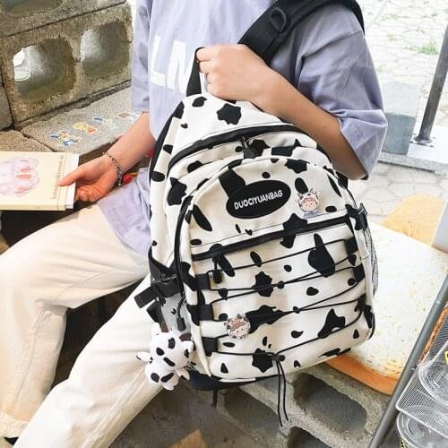 Cow Pattern Backpacks Women Canvas School Bags Lady Large Capacity Travel Rucksack Cute Student Bagpack Female Designer Mochila