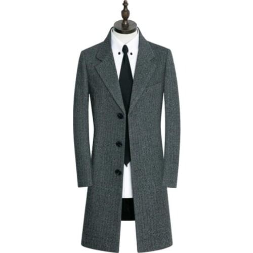 Grey casual woolen coat men trench coats single-breasted long sleeves overcoat mens cashmere coat casaco masculino england 1000