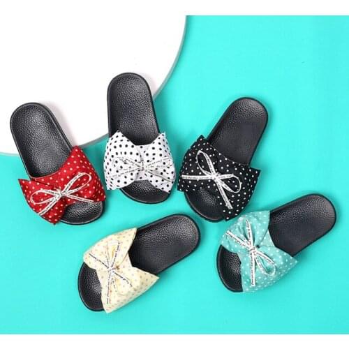 Children slippers girls shoes summer bow polka dot slippers sandals fashion baby comfortable indoor slippers beach sandals
