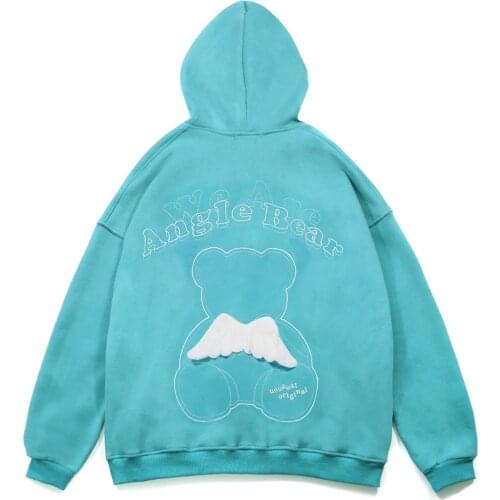 LACIBLE Hip Hop Men Streetwear Hoodie Sweatshirts Harajuku Zipper Jacket Hooded Bear Wings Graphic Hoodies Cotton Loose Unisex