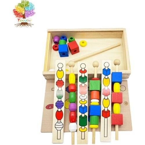 Treeyear Montessori for Children Educational Toys Wooden Colorful Shape Stick Beading Toys Gifts for Baby