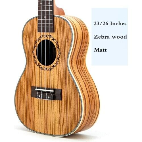 Ukulele 23 26 Inches Zebra wood Mini Electric Concert Tenor Acoustic Guitar 4 Strings Ukelele Guitarra Install Pickup Retro Matt