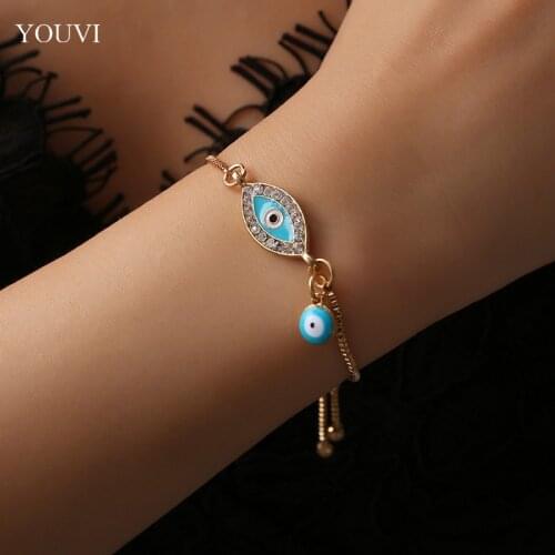 YOUVI Adjustable Sliding Lock Evil Eye Bracelet for Women Goth Korea Fashion Bracelets on Hand Bangels Jewelry Charm Chain