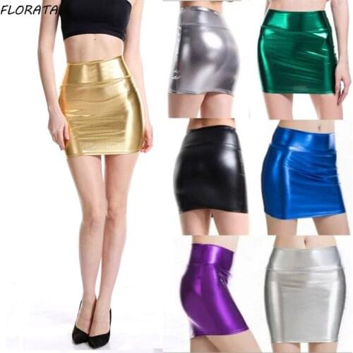 3 Color Sexy Party Leather Pencil Skirt Women Slim High Waist Push Up Hip Bright Leather Casual Office Work Skirt M-2XL
