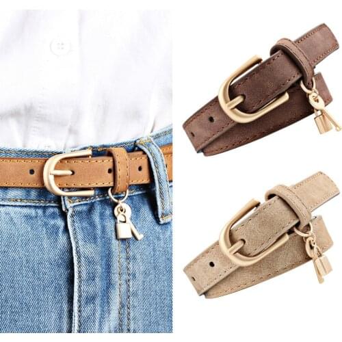 2020 Women Pu Leather Thin Belt Luxury Gold Pin Buckle Waist Belts Lock Key Decoration Strap For Jeans Lady Fashion Waistband