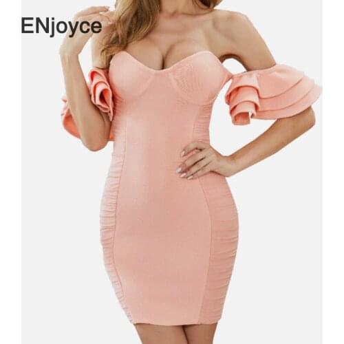 Women Bandage Dress New Design Butterfly Sleeves Off the Shoulder Wedding Sexy Evening Club Party Celebrity Midi Dresses