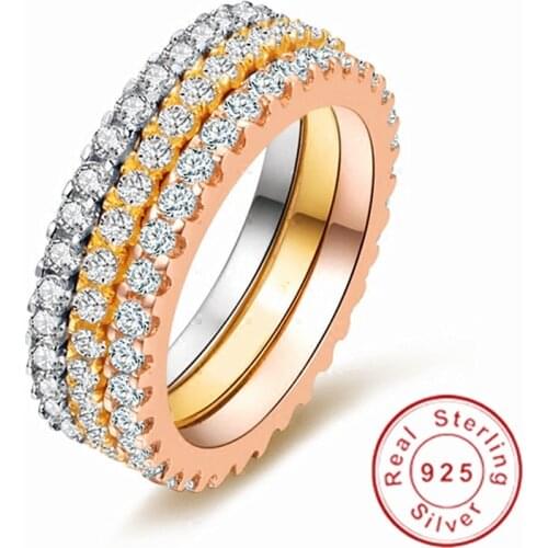 Eternity Pave Diamond cz Ring Real 925 sterling silver Engagement Wedding band Rings for Women Bridal Anniversary Party Jewelry